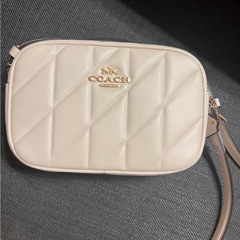 Coach Cream Quilted Crossbody camera Bag